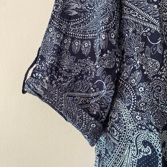 Chico's Women's size 2 / Large Navy Blue Boho Paisley Beaded Blouse 100% Cotton - Picture 4 of 11